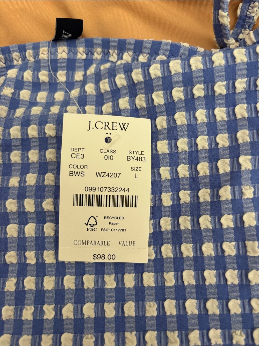 J. Crew Blue and White Gingham One-Piece Swimsuit - Picture 3 of 3